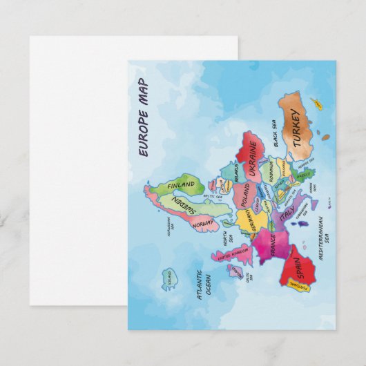 Europa Map waterverf kunst Platte Kaart (Voorkant / Achterkant)