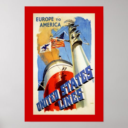 Europa naar Amerika ~ Verenigde Staten lijnen Poster (Voorkant)