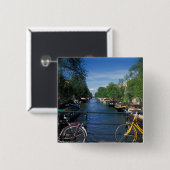Europa, Nederland, Amsterdam, gele fiets en Vierkante Button 5,1 Cm (Voorkant /achterkant)