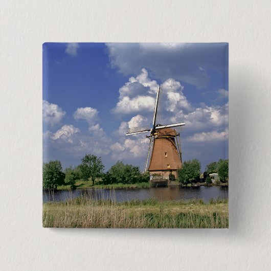 Europa, Nederland, Kinerdijk. Een windmolenzits Vierkante Button 5,1 Cm (Voorkant)