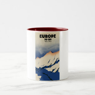 Europa om te skiën "Neem een vliegtuig" Tweekleurige Koffiemok