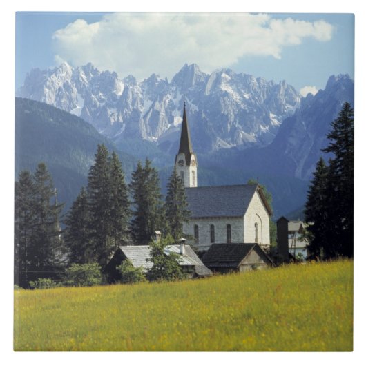 Europa, Oostenrijk, Gosau. De spieren van de kerk Tegeltje (Voorkant)
