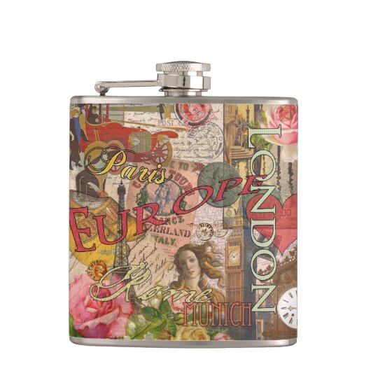 Europa Reizen Vintage Europees Parijs Frankrijk Ku Heupfles (Voorkant)