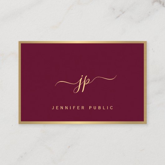 Europa Size Script Bordeaux Gold Monogram Initiaal Visitekaartje (Voorkant)
