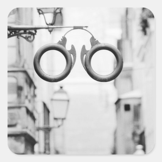 Europa, Spanje, Mallorca. Eyeglass shop-teken; Vierkante Sticker (Voorkant)