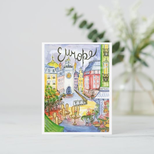 Europa, stad, attracties, oud reizen briefkaart (Staand voorkant)