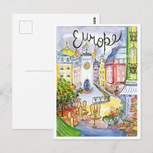 Europa, stad, attracties, oud reizen briefkaart (Voorkant / Achterkant)