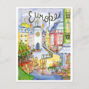 Europa, stedelijke stad, attracties, vintage reis briefkaart
