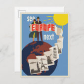 Europa Vacation Vintage Travel Poster Briefkaart (Voorkant / Achterkant)