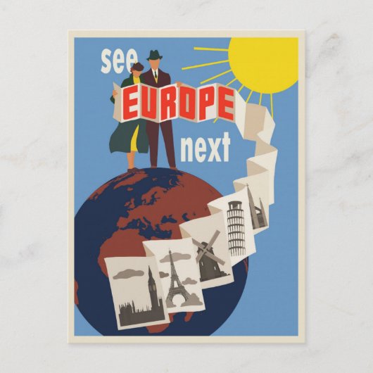 Europa Vacation Vintage Travel Poster Briefkaart (Voorkant)