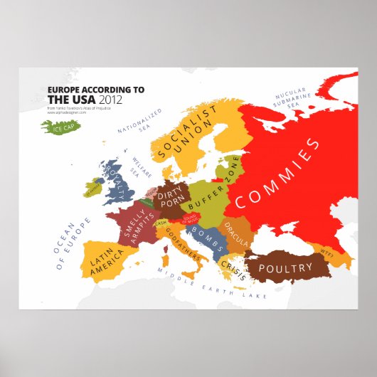 Europa Volgens de Verenigde Staten Poster (Voorkant)