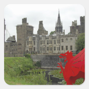 Europa, Wales, Cardiff. Cardiff Castle. Welsh 2 Vierkante Sticker