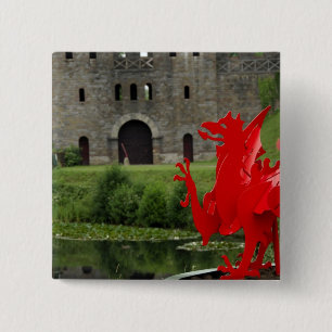 Europa, Wales, Cardiff. Cardiff Castle. Welsh Vierkante Button 5,1 Cm
