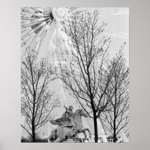 Europe, France, Paris. Statue and Ferris Wheel, Poster