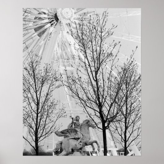 Europe, France, Paris. Statue and Ferris Wheel, Poster (Voorkant)