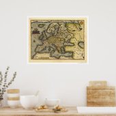 Europe Map by Ortelius 1570 Poster (Keuken)