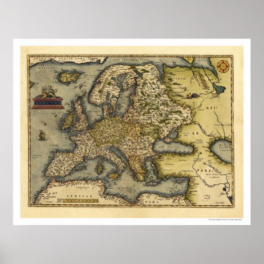 Europe Map by Ortelius 1570 Poster (Voorkant)