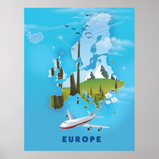 Europe Map landscape travel poster (Voorkant)