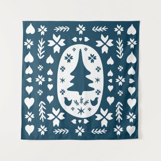 Europe Merry Christmas folk doodle art with firtre Wandkleed (Voorkant)