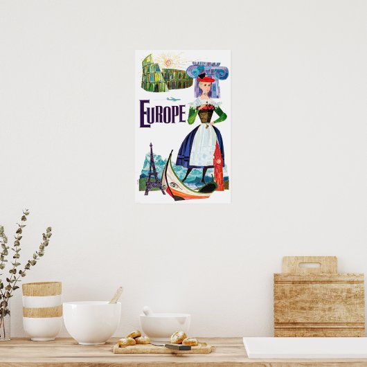 Europe Travel Paris Venice, Rome, Griekenland Poster (Keuken)