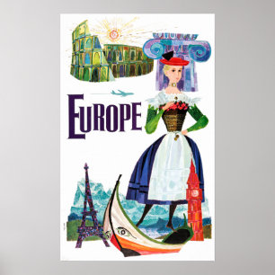  Europe Travel Paris Venice, Rome, Griekenland Poster