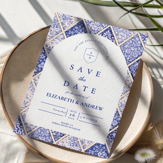 European Delft Tile Wedding Save The Date
