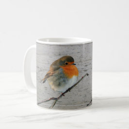 European English Robin bird red borsten driftwood Koffiemok