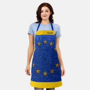 European Flag Food Chef Kitchen BBQ Baker Glitter Schort