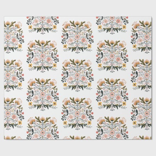 European Floral Folk Art Emblem Artist Cadeaupapier (Vlak)