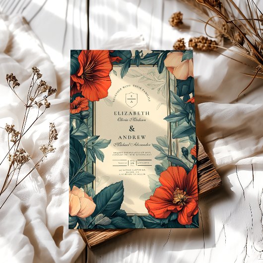 European Floral Wedding Art Nouveau Kaart