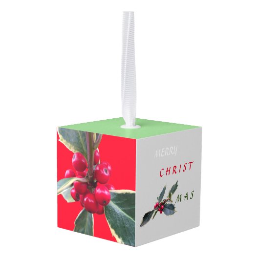 European Holly Cube Ornament (Achter hoekig)
