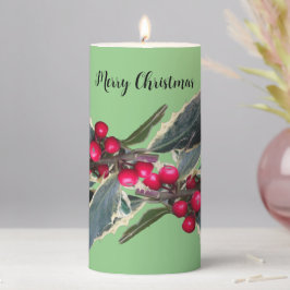 European Holly Cust. Green Pillar Candle