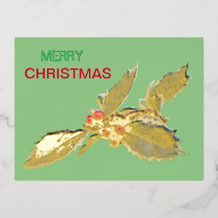 European Holly KerstGold Foil Briefkaart