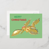 European Holly KerstGold Foil Briefkaart (Voorkant / Achterkant)