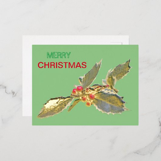 European Holly KerstGold Foil Briefkaart (Voorkant / Achterkant)
