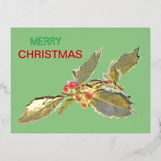 European Holly KerstGold Foil Briefkaart (Voorkant)