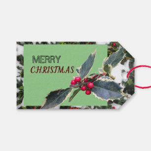 European Holly met Snow Merry-kerstcadeau-Label Cadeaulabel