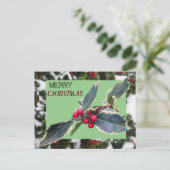 European Holly with Snow Merry Christmas Postcard Briefkaart (Staand voorkant)