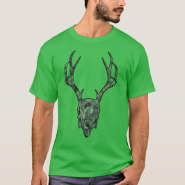 European Mount Jackalope Skull Green Camo T-shirt