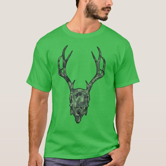 European Mount Jackalope Skull Green Camo T-shirt (Voorkant)
