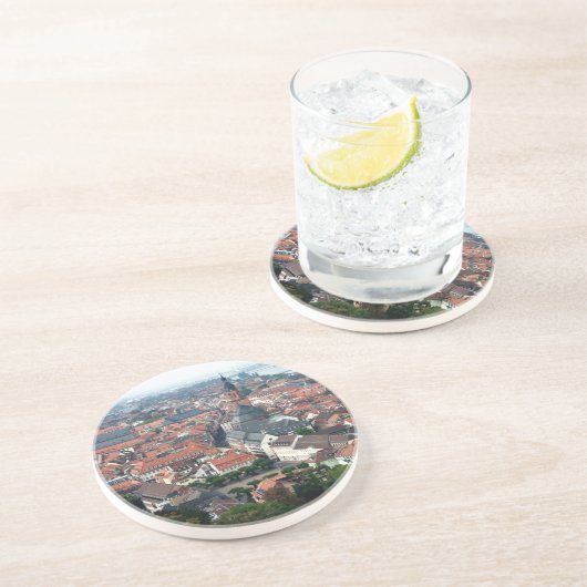 "European Old Town Roofs" Zandsteen Onderzetter (Zijkant)