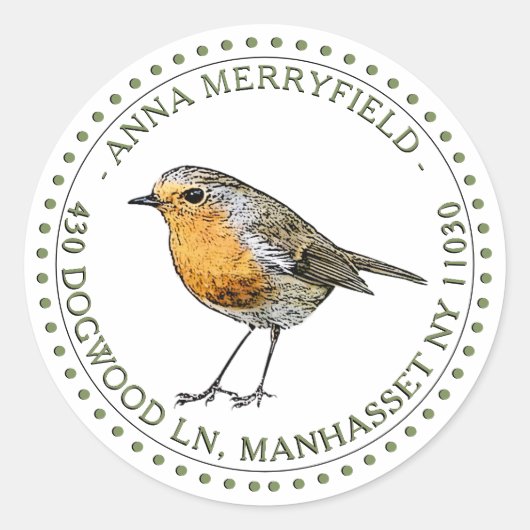 European Robin Bird Return Address Label (Voorkant)