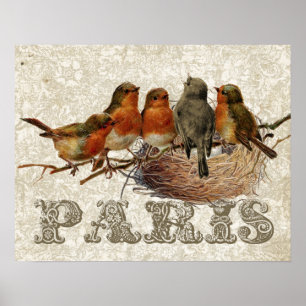 European Robin Birds Nest Paris ontkoppeling Vinta Poster