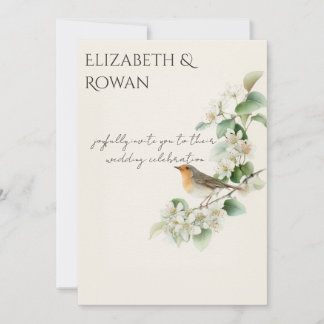 European Robin & Hawthorn – Editable Botanical Wed Kaart