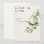 European Robin & Hawthorn – Editable Botanical Wed Kaart (Voorkant / Achterkant)