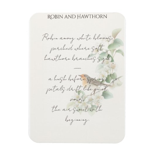 European Robin & Hawthorn – Editable Botanical Wed Magneet (Verticaal)