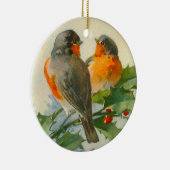 European Robin & Holly Keramisch Ornament (Rechts)