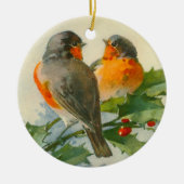 European Robin & Holly Keramisch Ornament (Voorkant)