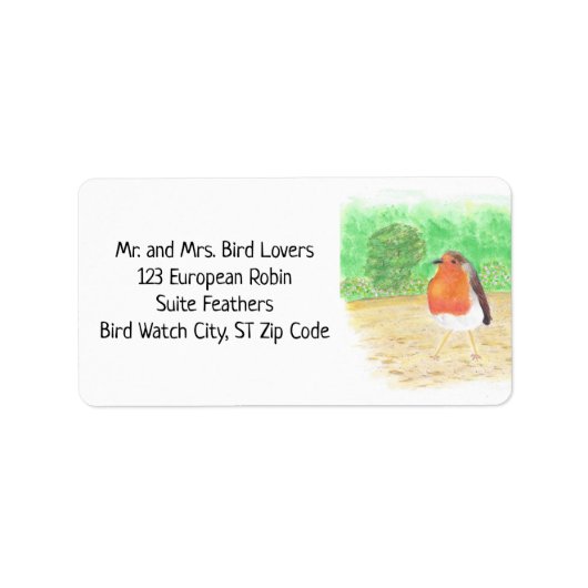 European Robin in Watercolor, Address Labels (Voorkant)