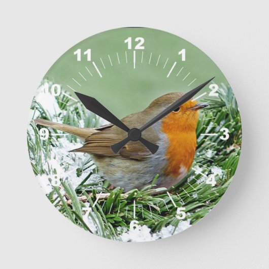 European Robin Pine Snow Foto Ronde Klok (Voorkant)
